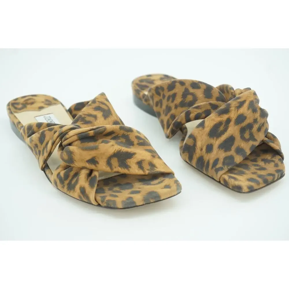 Jimmy Choo Narisa Knotted Leopard-Print Flat Sandals  New